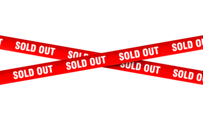 Red sold out tape crossed on white background