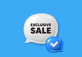 Exclusive Sale tag. Text box speech bubble 3d icons. Special offer price sign. Advertising Discounts symbol. Exclusive sale chat offer. Speech bubble banner. Text box balloon. Vector