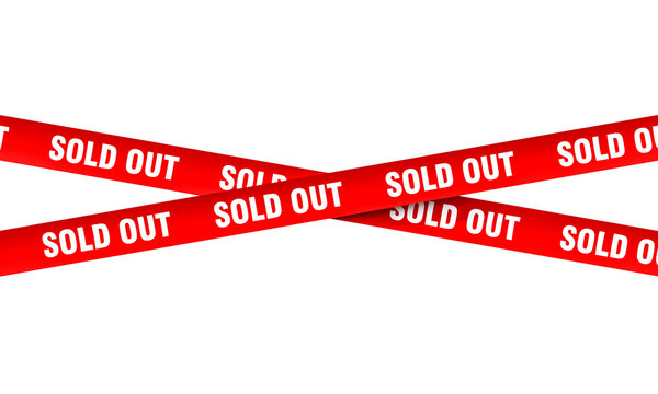 Red sold out tape crossed on white background