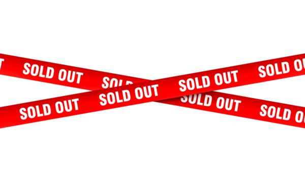 Red sold out tape crossed on white background