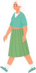 An elderly woman with gray hair walks. Vector flat illustration