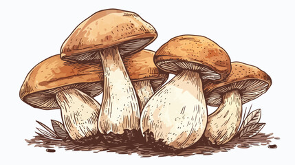 Group of boletus fungi. Porcini mushroom composition.
