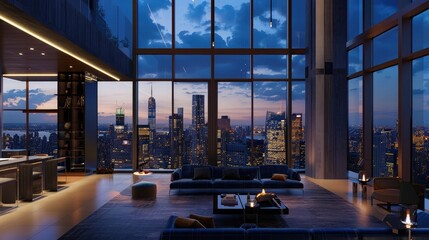 A contemporary urban penthouse with sweeping city views and sleek, modern interiors, featuring state-of-the-art amenities and designer finishes that redefine luxur