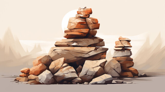 illustration of pyramid rock stacks, balanced stones
