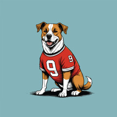 A Dog Wears American Football Jersey