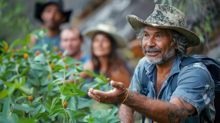 Australian guide explaining bushfood's role in indigenous culture to visitors.