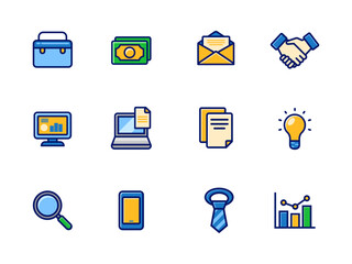 Set of business icons with colorful design on a white background. Linear color  business icons