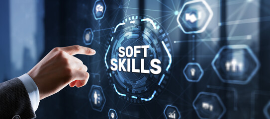 Businessman presses a button Soft Skill Business Development concept - 791468863