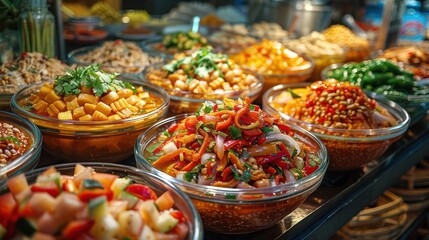 Fototapeta premium A spicy Thai salad at a Bangkok food stall.