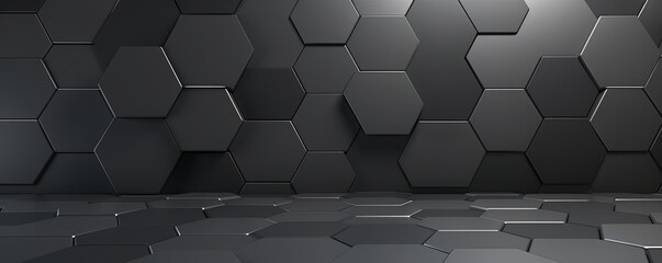 Gray background with hexagon pattern, 3D rendering illustration. Abstract gray wallpaper design for banner, poster or cover with copy space for photo text or product, blank empty copyspace.  - obrazy, fototapety, plakaty
