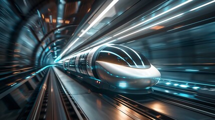 Futuristic train at speed. AI.