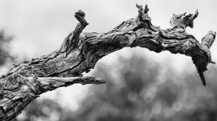 A tree branch is shown in black and white
