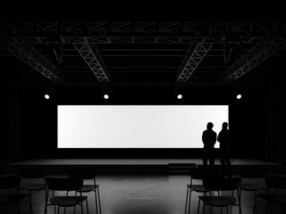 Realistic White Blank Display Screen 3D Mockup in Hall Background