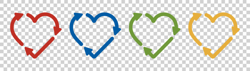 Heart shaped recycling icon on transparent background