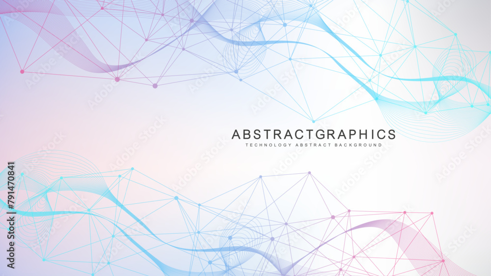 Poster geometric abstract background with connected line and dots. structure molecule and communication. bi
