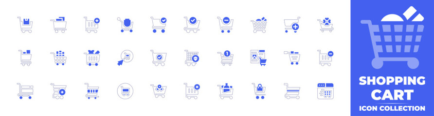 Shopping cart icon collection. Duotone style line stroke and bold. Vector illustration. Containing shopping cart, trolley, ecommerce, cart, online shopping, shopping online.