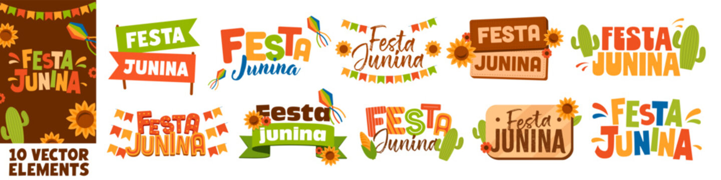Festa junina. Festa junina lettering. Festa junina set. Celebrate template.