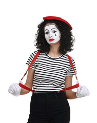 Sad mine with beret posing on white background