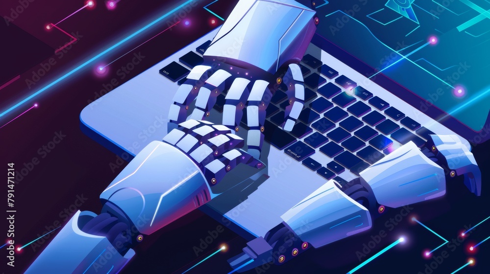Poster an artificial intelligence chatbot types a message in a support chat. a virtual assistant for online