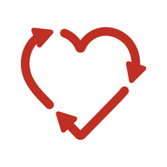 Heart shaped recycling icon on transparent background