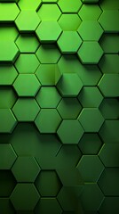 Green background with hexagon pattern, 3D rendering illustration. Abstract green wallpaper design for banner, poster or cover with copy space for photo text or product, blank empty copyspace. 