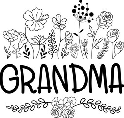 A charming design features the word "Grandma" adorned with beautiful, hand-drawn florals.