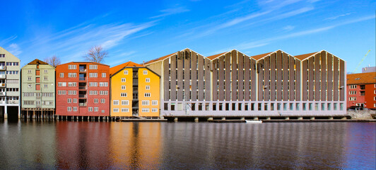 Norway: Trondheim: old storehouses on River Nidelva - 791473079