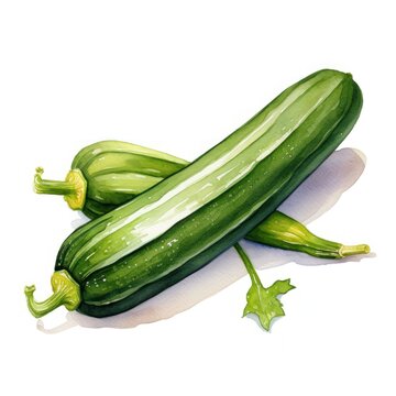 watercolor, baby zucchini on a white background