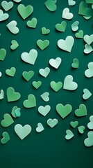 green hearts pattern scattered across the surface, creating an adorable and festive background for Valentine's Day or Mothers day on a Beige backdrop. The artwork is in the style of a traditional Chin