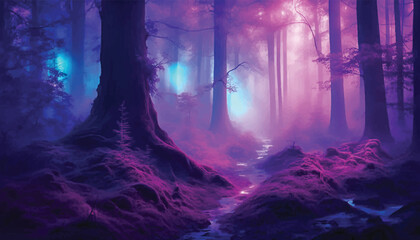 fantasy scene magic forest in the night