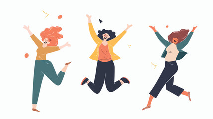 Happy positive woman jumping and expressing joy. Concept
