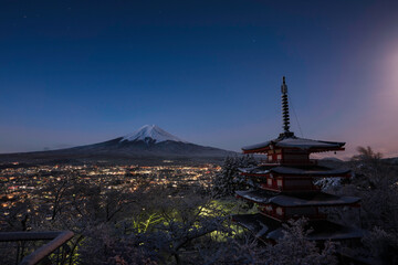 Chureito Pagoda with the background of Mount Fuji during winter.This is one of the famous spot to take pictures of Mount Fuji.