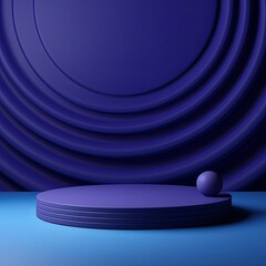 Indigo 3D render, abstract background with two perfect concentric circles on the right side of the canvas, simple and minimalistic design, indigo color palette, circular shapes, high resolution with c