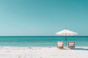 Fototapeta premium Empty sand beach with a straw umbrella