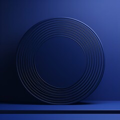 Indigo 3D render, abstract background with two perfect concentric circles on the right side of the canvas, simple and minimalistic design, indigo color palette, circular shapes, high resolution with c