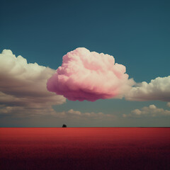 Landscape cloud and pink field