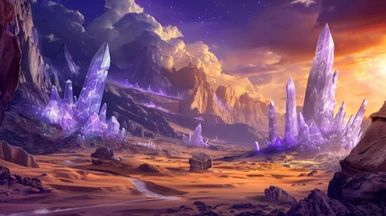 Fotobehang Fantasy landscape with sandy glaciers and purple crystal © UsamaR