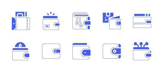 Wallet icon set. Duotone style line stroke and bold. Vector illustration. Containing wallet, empty, parcel, ewallet.