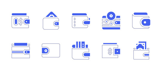Wallet icon set. Duotone style line stroke and bold. Vector illustration. Containing wallet, no money, purse.