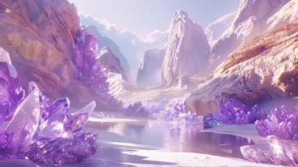 Gordijnen Fantasy landscape with sandy glaciers and purple crystal © UsamaR