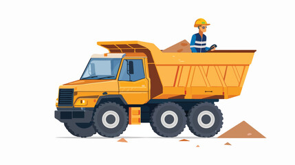 Heavy tipper with a driver and with sand 