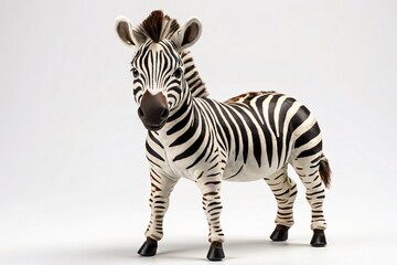 Realistic Zebra stuffed toy standing, zoo animal, isolated on white background