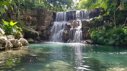 Tranquil pool at the foot of a secluded waterfall, perfect for a refreshing swim in nature's embrace