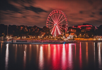 Obraz premium Big Ferris wheel in red light