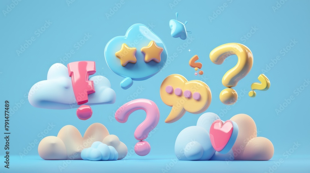 Poster icons for chat messages, faq signs, dialog with support. boxes for dialog, conversation, comments, 3
