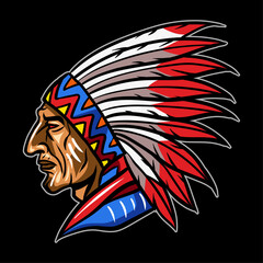 Indian chief tribe head mascot logo. Indian