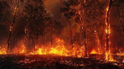 Forests engulfed in flames due to extreme heat and prolonged drought, showcasing the severity of wildfires