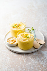 Homemade mango ice cream with coconut