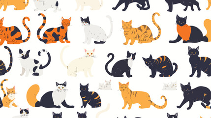 Colorful different cat breeds seamless pattern isolated