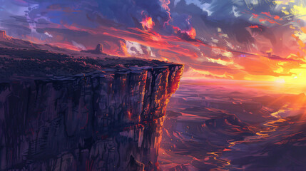 Fantasy mountain at sunset artistic illustration of cl